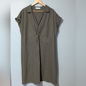 Addition Elle Mid-Length‎ V-Neck Olive Green Dress With Twist Detail Women's
